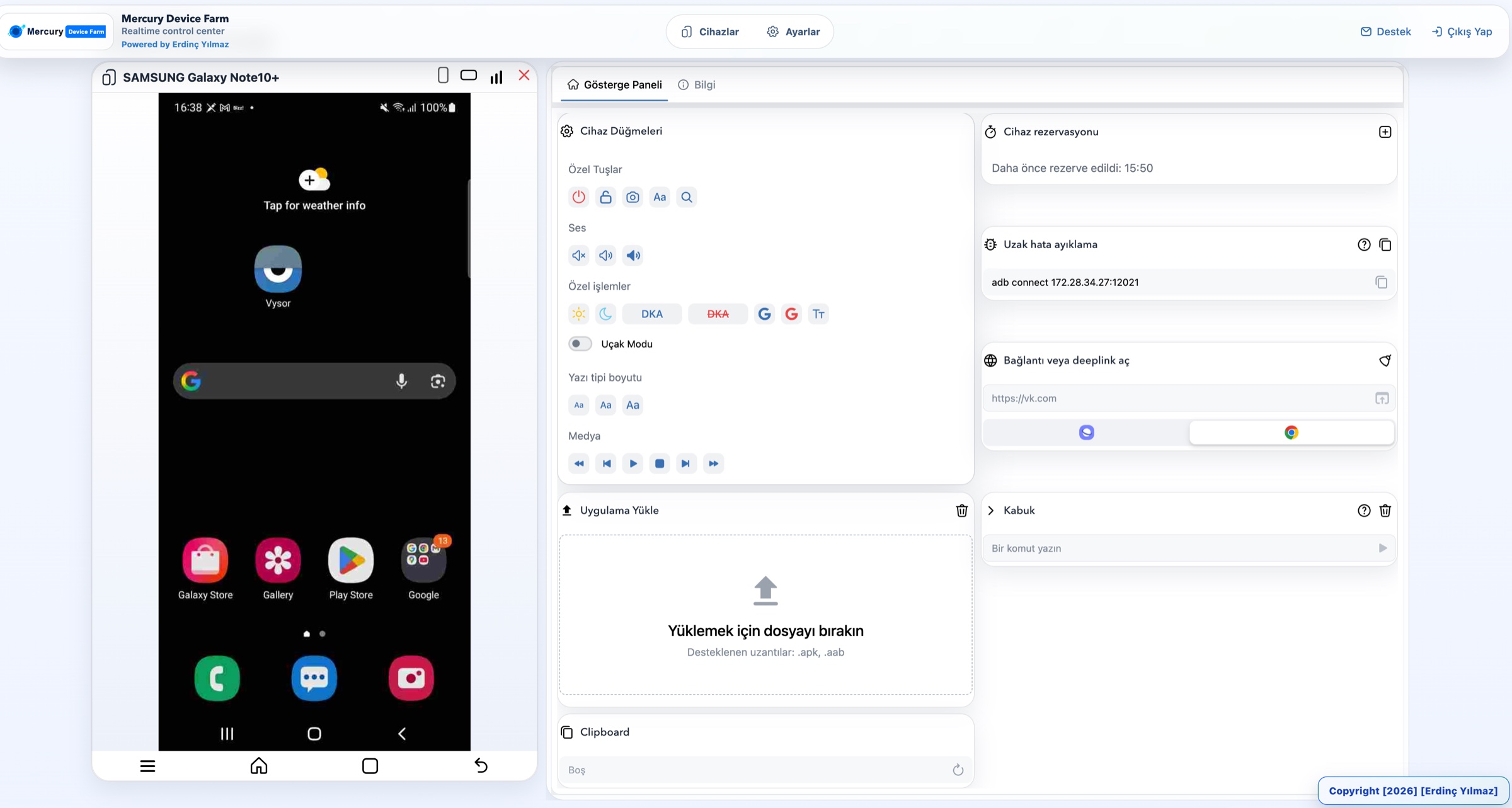 Mercury Android uzaktan kontrol ekranı
