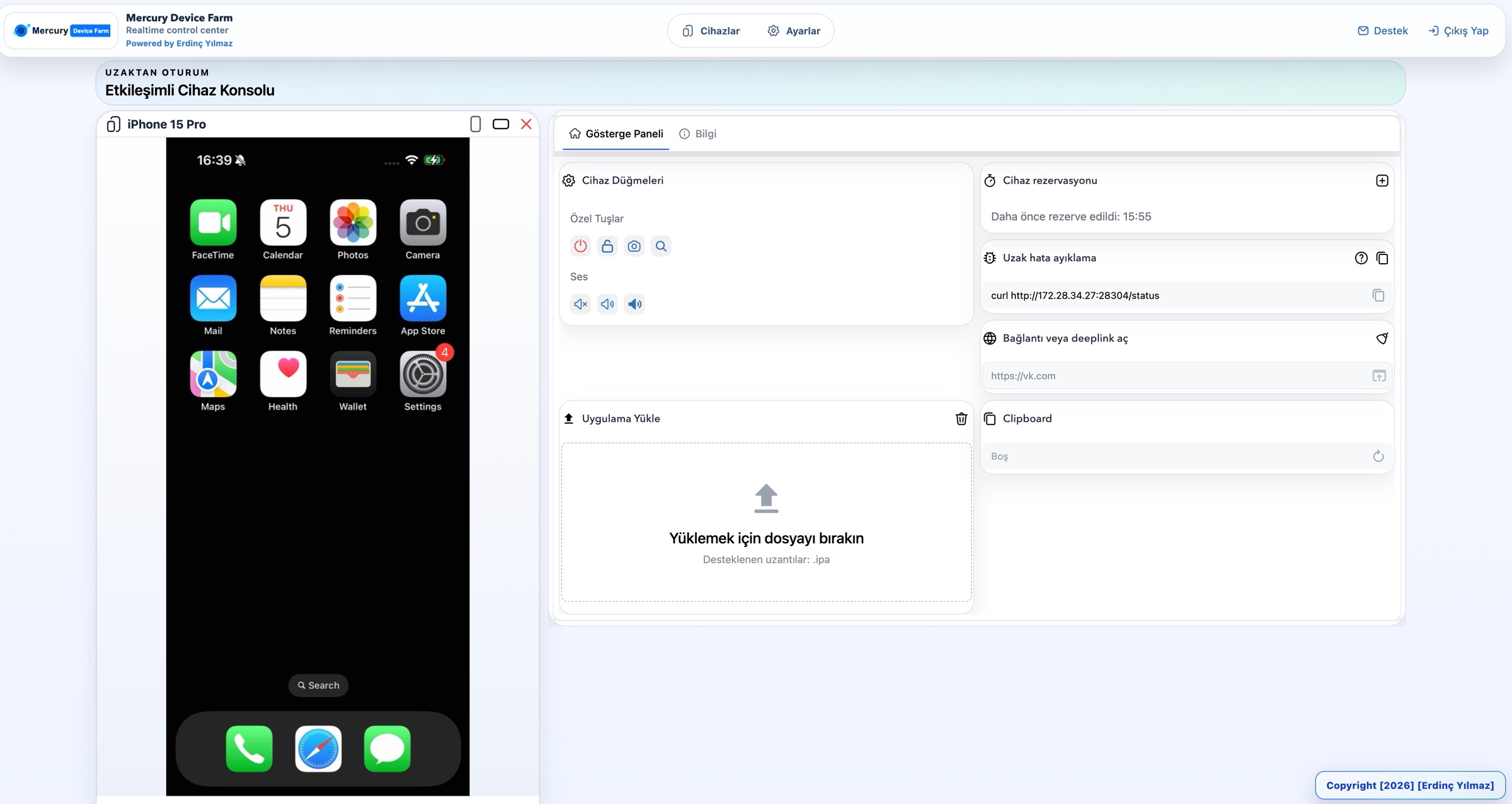 Mercury iOS uzaktan kontrol ekranı
